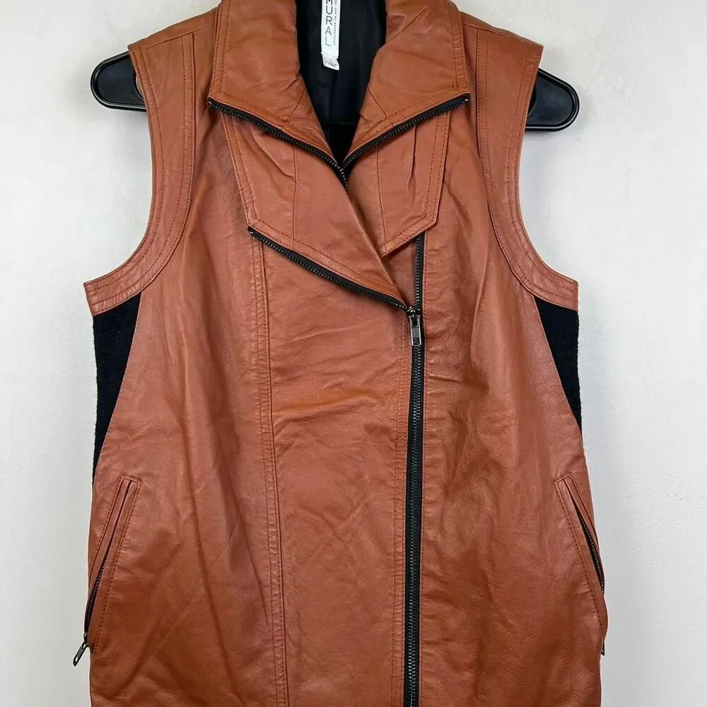Mural Brown Leather Vest Size S